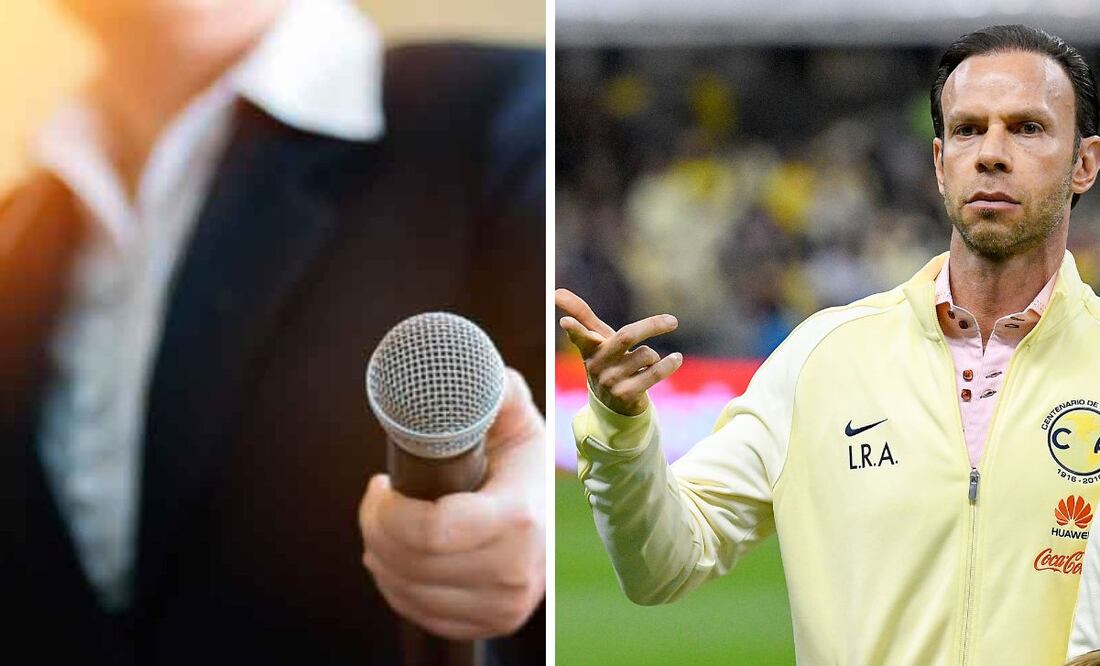 Periodista con micrófono y Zague enojado con la sudadera del América / FOTOS: Imago7 y Especial