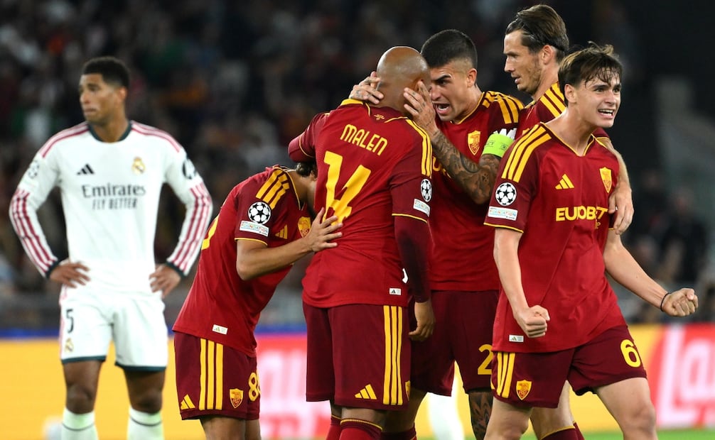 AS Roma celebrando su anotación ante Real Madrid / Foto: AFP