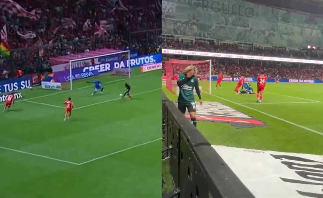 Javier Hernández en la ocasión que falló y Cade Cowell reaccionando a la falla / FOTOS: Capturas