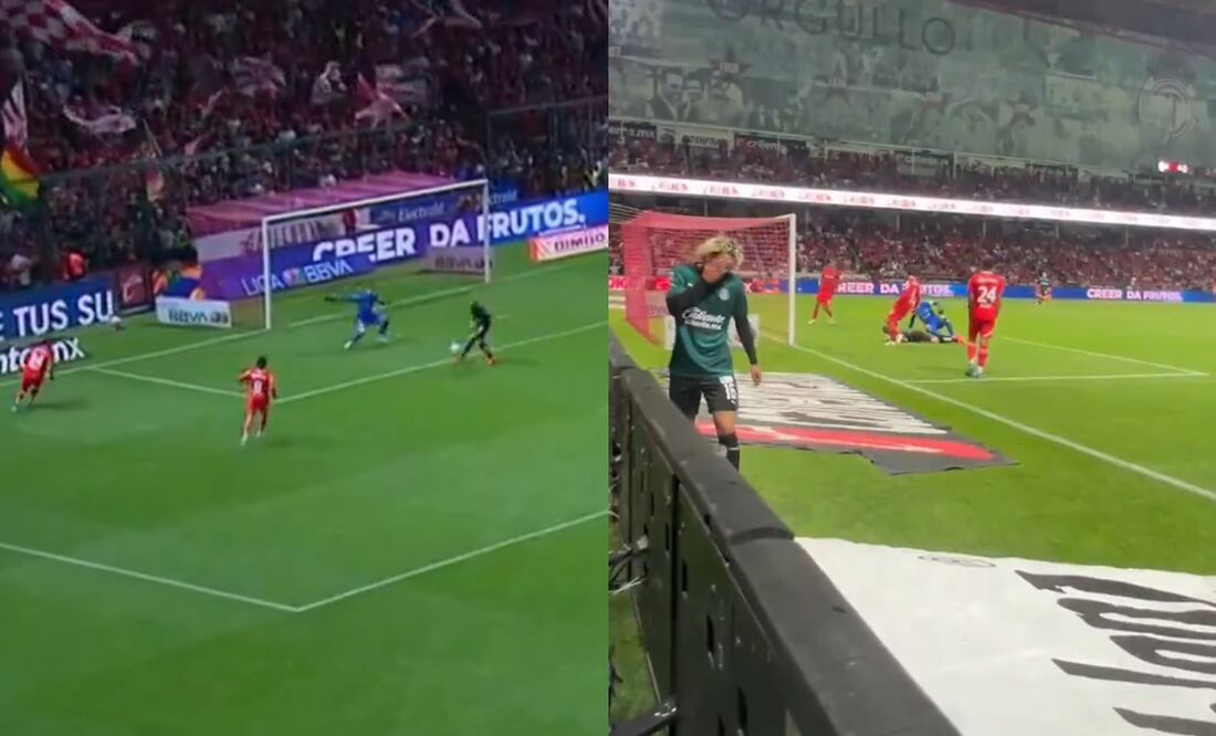 Javier Hernández en la ocasión que falló y Cade Cowell reaccionando a la falla / FOTOS: Capturas