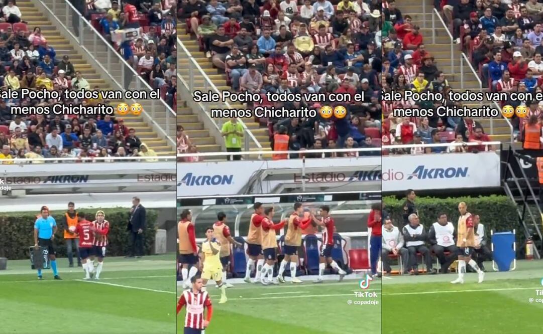 Cuando salió el Pocho Guzmán de cambio ante América, Chicharito fue el único que no se acercó a recibirlo. Foto: Especial