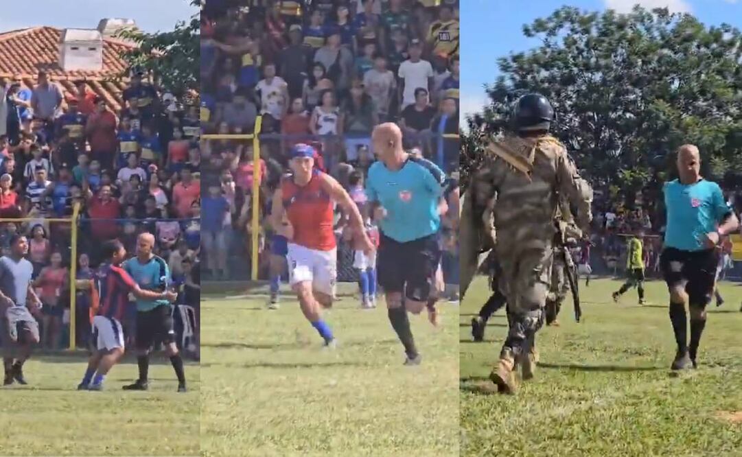 El árbitro tuvo que salir corriendo para resguardarse de sus agresores. Foto: Especial