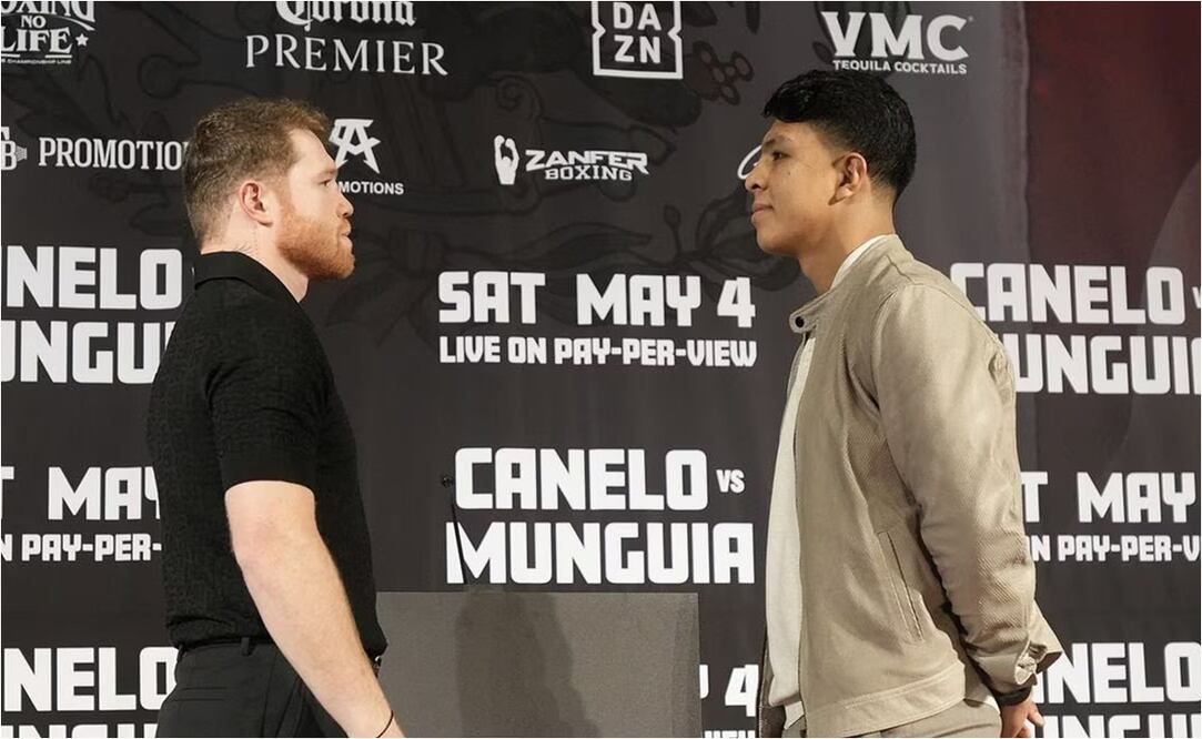 Saúl 'Canelo' Álvarez y Jaime Munguía en su primer careo / FOTO: Especial