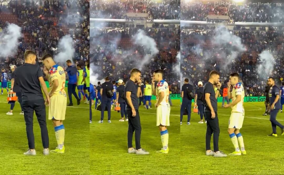 Martín Anselmi y Álvaro Fidalgo tuvieron una charla luego de la Final de Ida entre Cruz Azul y América. Foto: Especial