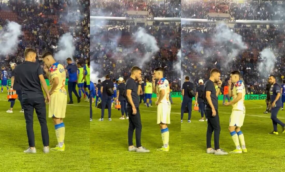 Martín Anselmi y Álvaro Fidalgo tuvieron una charla luego de la Final de Ida entre Cruz Azul y América. Foto: Especial
