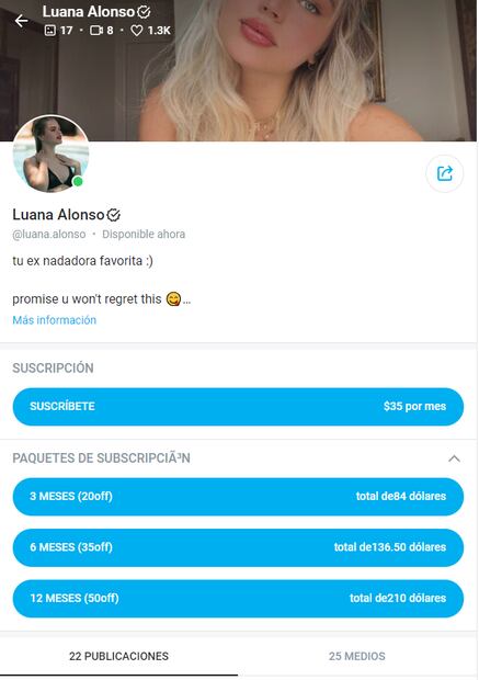 Luana Alonso mostró en redes sociales que comenzó a vender contenido exclusivo. Foto: Especial