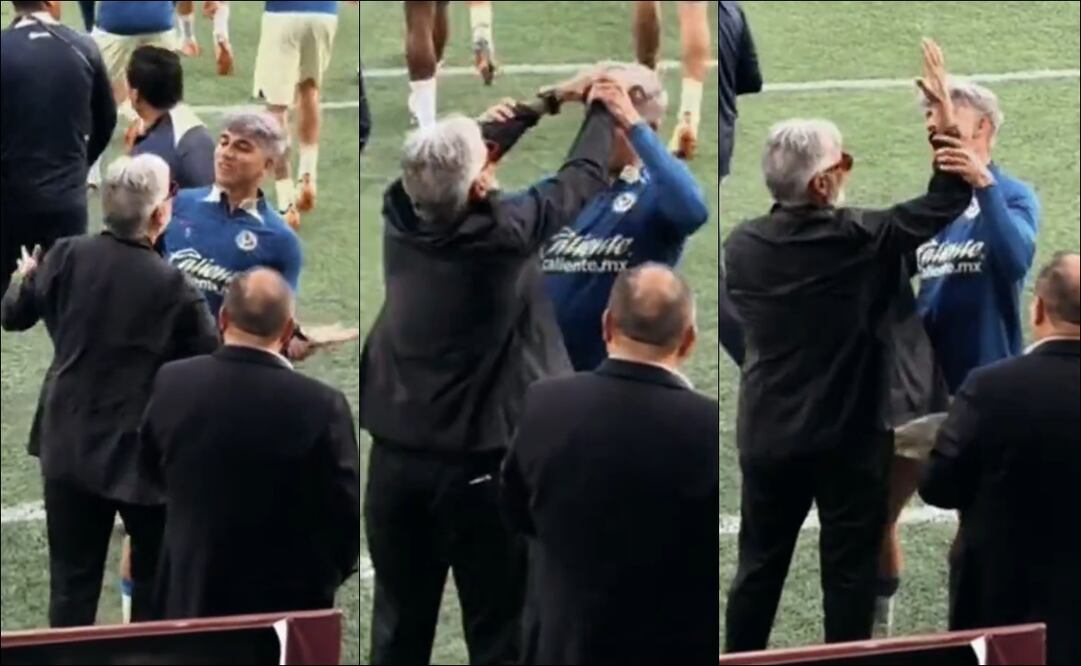Kevin Álvarez y Jesús Martínez 'forcejean' antes del Pachuca vs América. FOTOS: Capturas