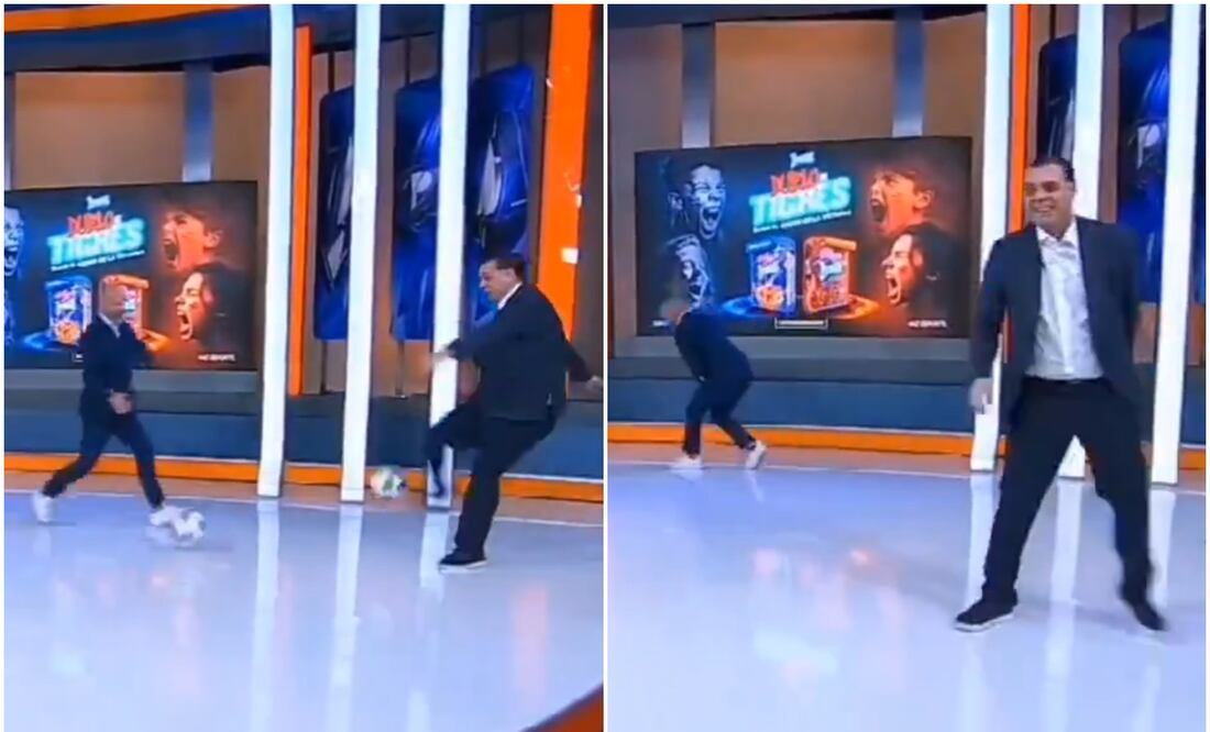 Momento en que Christian Martinoli golpea a Luis García con un balonazo / FOTOS: Capturas