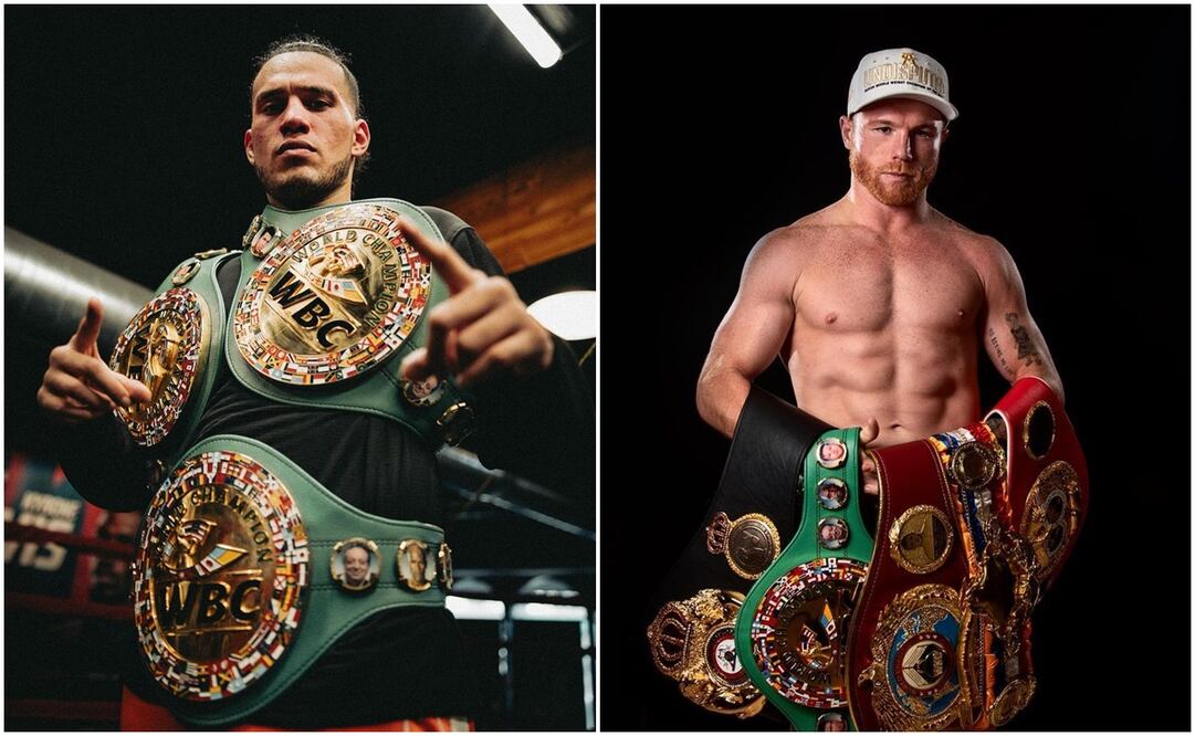 David Benavidez y Canelo Álvarez con sus cinturones de campeones / FOTO: Instagram @benavidez300 y @canelo