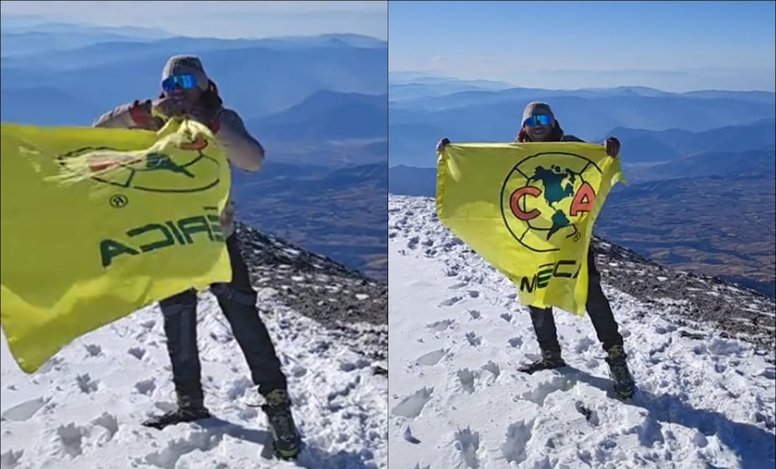 El aficionado azulcrema presumió la bandera de las Águilas en la cima del Pico de Orizaba. FOTOS: Capturas