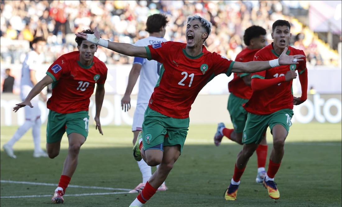 Yassir Zabiri, de Marruecos, celebra un gol en el duelo de cuartos de final de la Copa Mundial Sub-20 ante Estados Unidos. FOTO: EFE