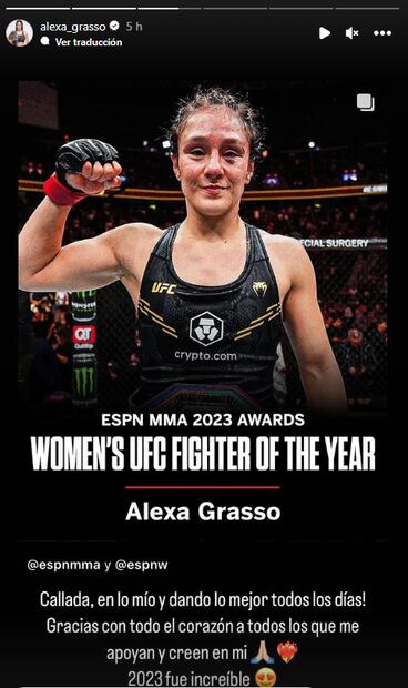 Historia de Instagram de Alexa Grasso tras ganar Peleadora del Año