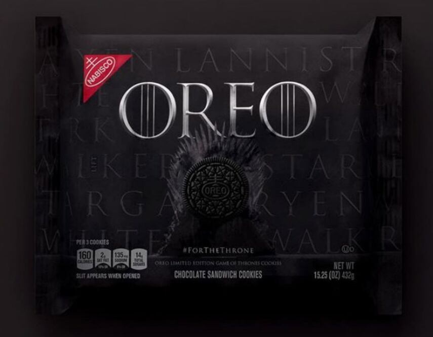 Sí, hay edición especial de las galletas Oreo. Hay cuatro diseños de relieve diferentes en las galletas, los cuales representan a los Stark, Targaryen, Lannister y al Rey de la Noche. (Foto: IG @oreo)
