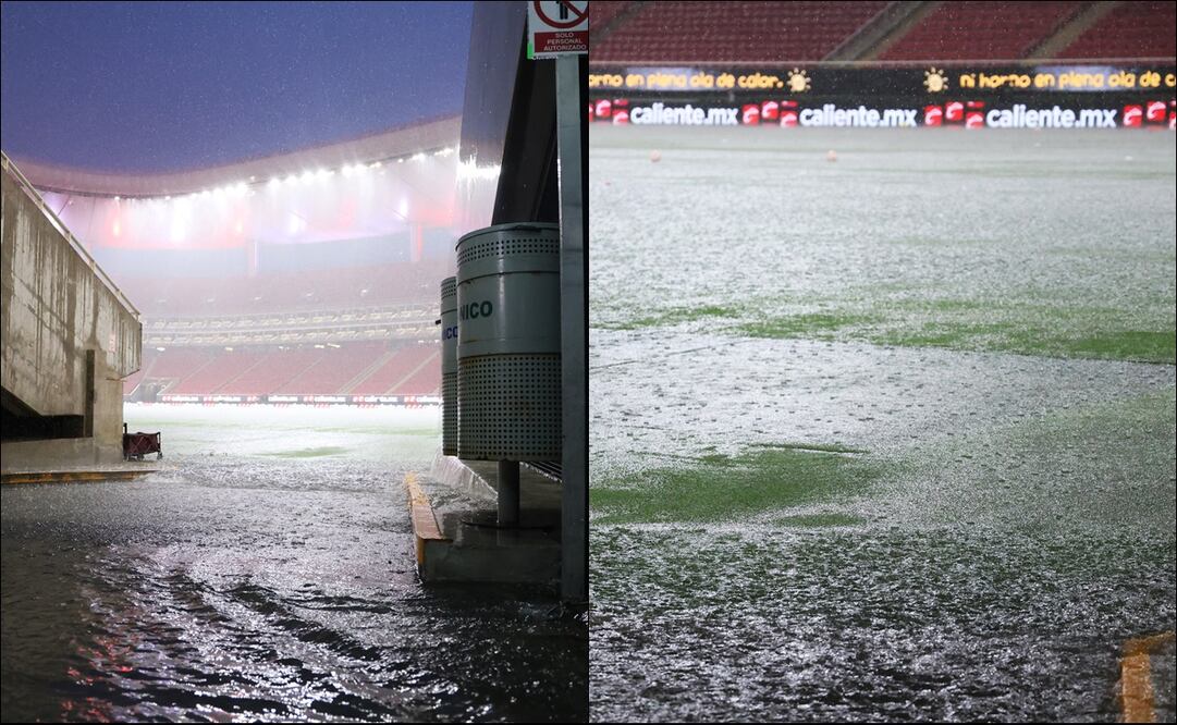 Así lució el Estadio Akron durante la tormenta que se desató antes del partido Chivas vs Tigres de la J1 del Apertura 2025. FOTO: Imago7