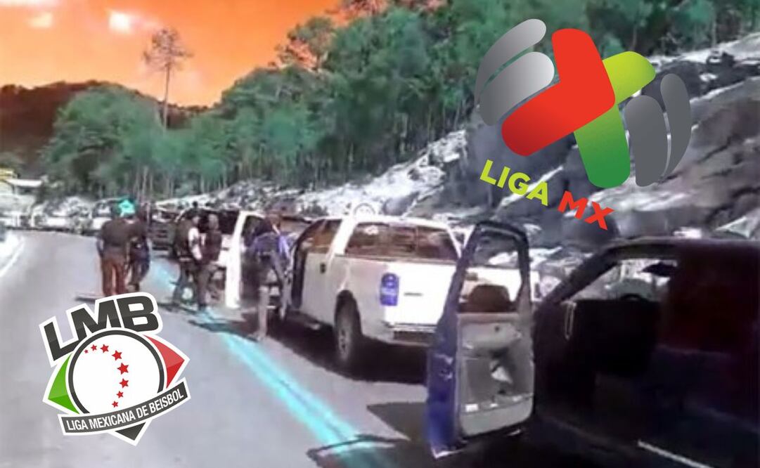 Grupos de sicarios en camionetas y logos de Liga MX y LMB / FOTOS: Especial