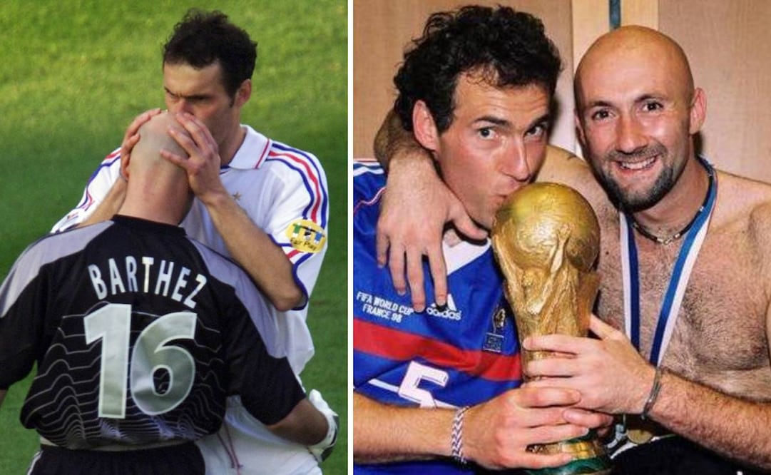 Laurent Blanc y Fabien Barthez realizaron una de las cábalas más recordadas en el historia del futbol. Foto: Especial