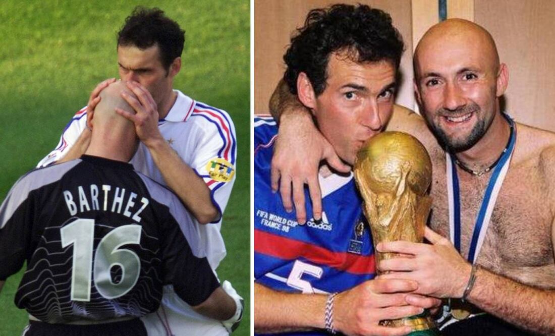 Laurent Blanc y Fabien Barthez realizaron una de las cábalas más recordadas en el historia del futbol. Foto: Especial