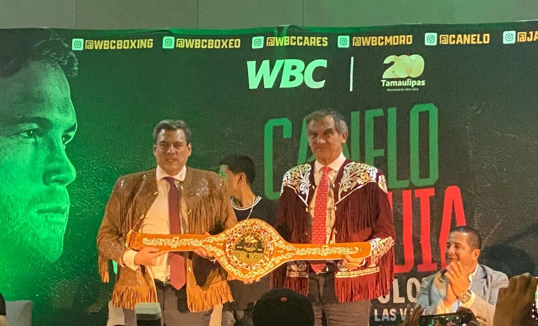 Mauricio Sulaimán presentó el ‘Cinturón Tamaulipas’ y aseguró que Canelo “tiene todo para perder” - Foto: Nicolás Schiller
