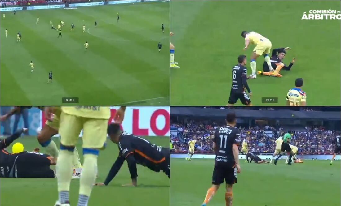 Estas son partes del video analizado por el VAR en el partido entre América y Pachuca. FOTO: Captura