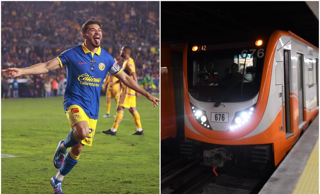 Henry Martín celebrando ante Tigres y Metro de la CDMX / FOTO: Imago7 e Instagram @metrocdmx