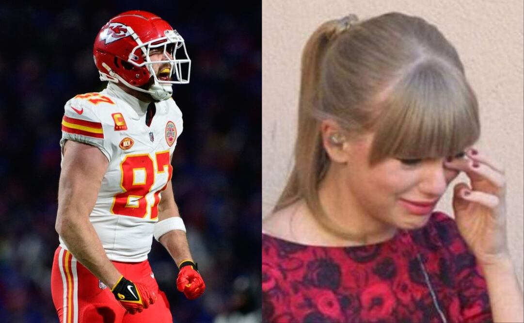 Travis Kelce frente a los Bills y Taylor Swift llorando / FOTOS: AP