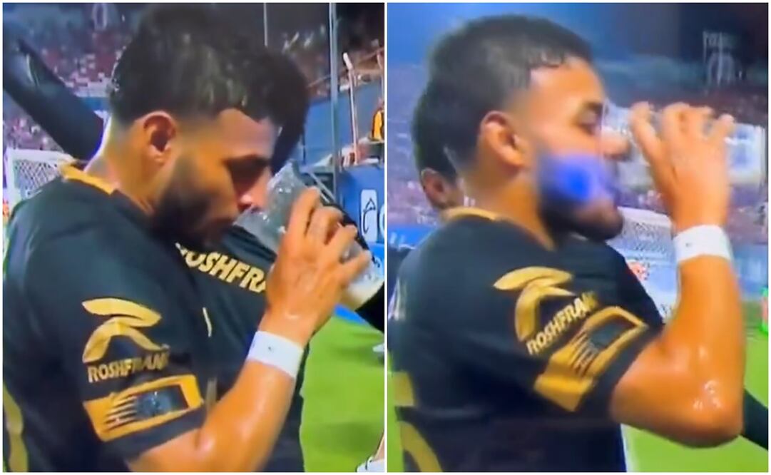 Alexis Vega bebiendo cerveza en pleno partido entre Toluca y San Luis / FOTOS: Capturas