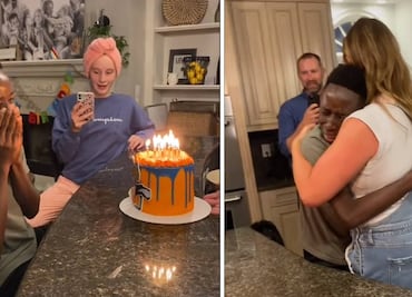 Joven adoptado llora al ver su primer pastel de cumpleaños