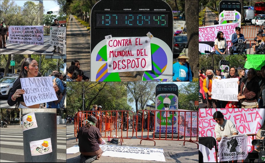 Comerciantes y vecinos de zonas aledañas al Estadio Azteca se manifestaron en contra del Mundial 2026. FOTOS: Maritza Villagómez