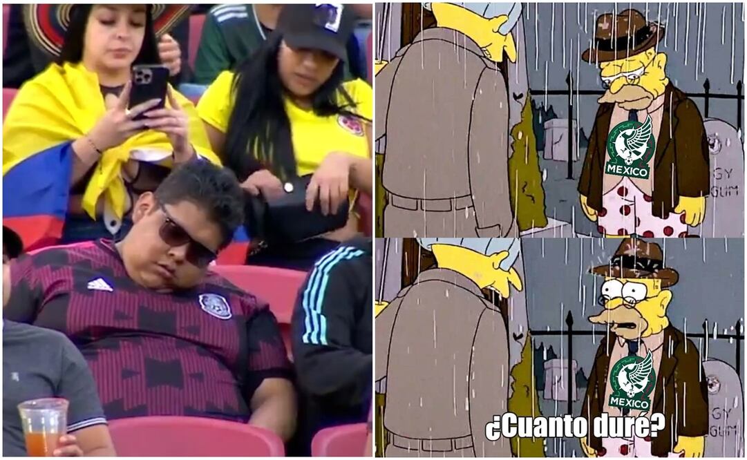 Aficionado dormido en el México-Colombia y meme de Selección Mexicana / FOTOS: Captura y Twitter @soysimpsonito