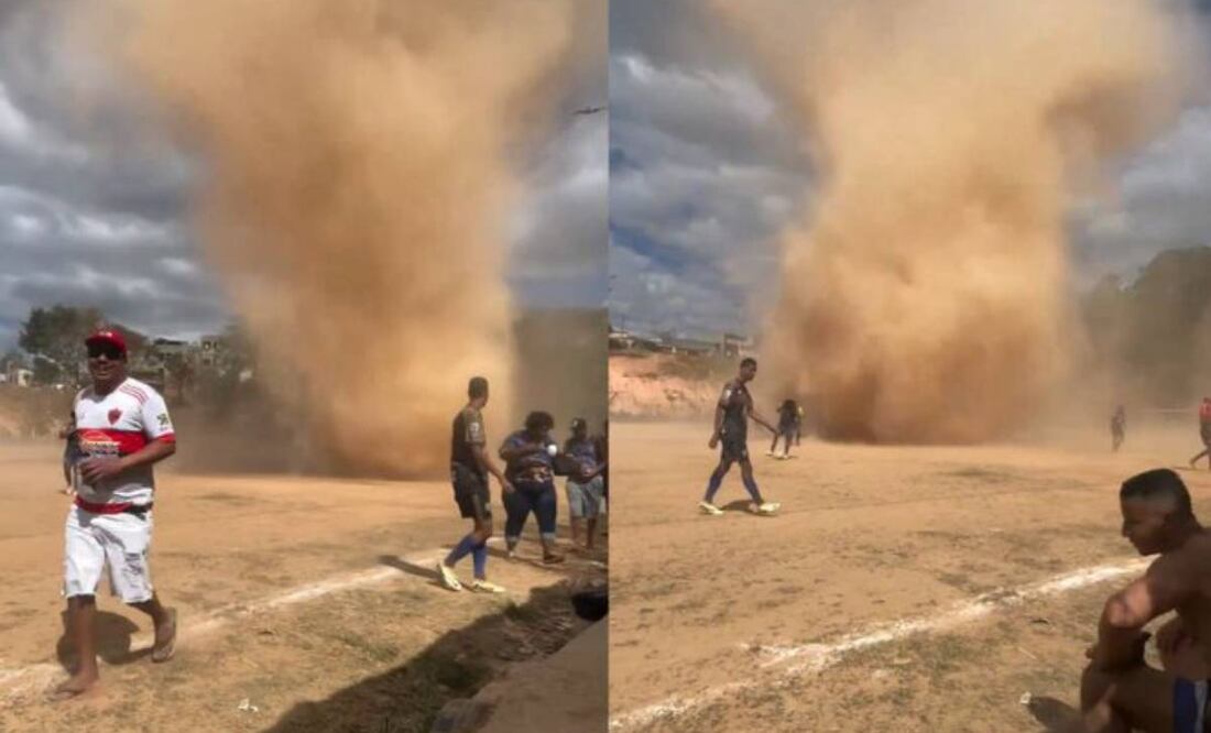 Los jugadores se olvidaron del balón luego de que un tornado se formara en la cancha. Foto: Especial