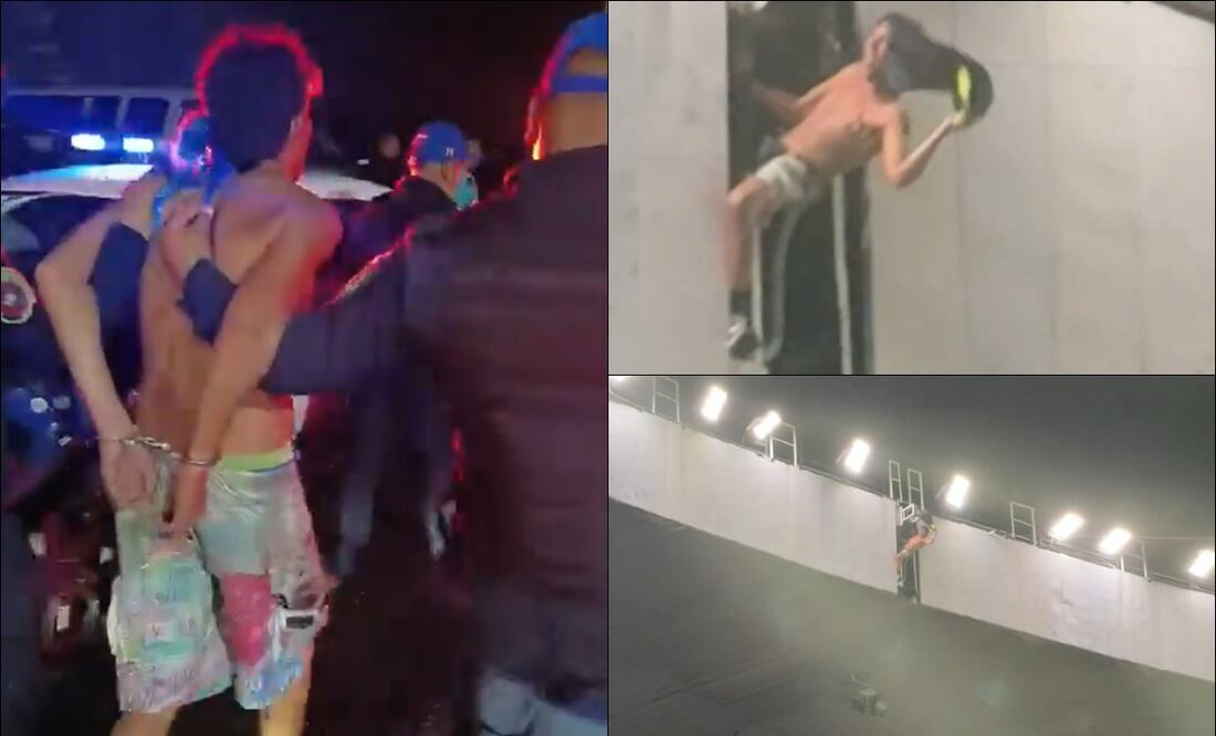 El aficionado que festejó en el techo del Estadio Azteca fue detenido. FOTO: Capturas