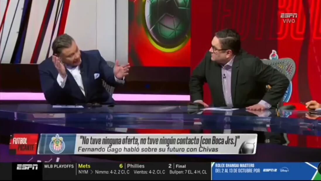 Momentos de tensión se vivieron en el programa de Futbol Picante, de ESPN. FOTO: Captura