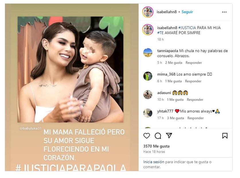 Esta es la publicación donde lamenta que su nieto Luka va a crecer sin el cariño de su madre. Foto: Especial