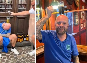 Aficionado inglés protagonizó un cómico momento tras quedarse dormido en pleno festejo de la Eurocopa