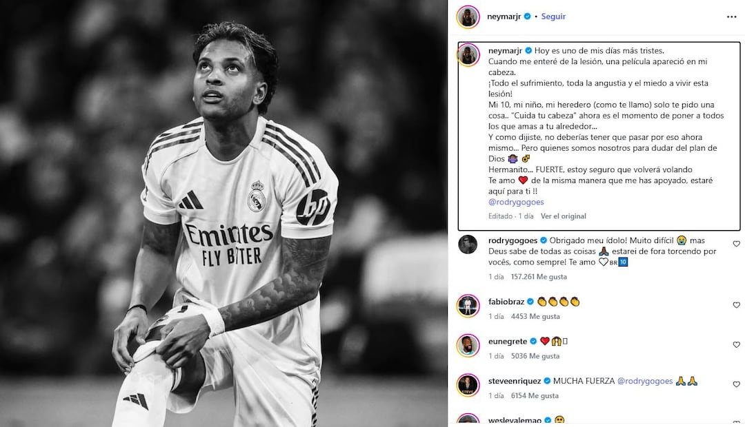 Mensaje de Neymar a Rodrygo - Foto: @neymarjr en Instagram
