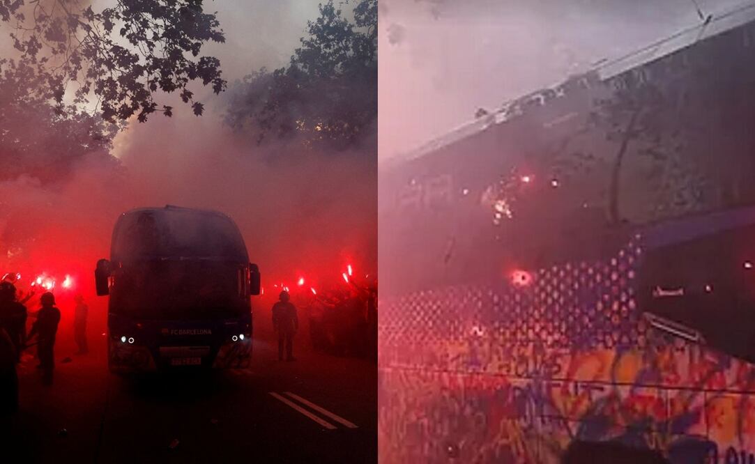 Autobús de Barcelona en recibimiento y apedreado por sus propios fans / FOTOS: AFP y Captura