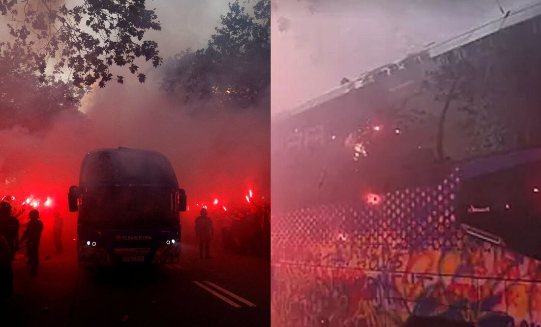 Autobús de Barcelona en recibimiento y apedreado por sus propios fans / FOTOS: AFP y Captura