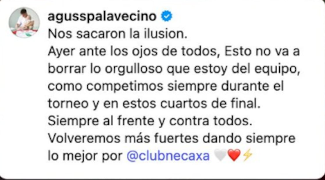 El mensaje de Agustín Palavecino en redes sociales