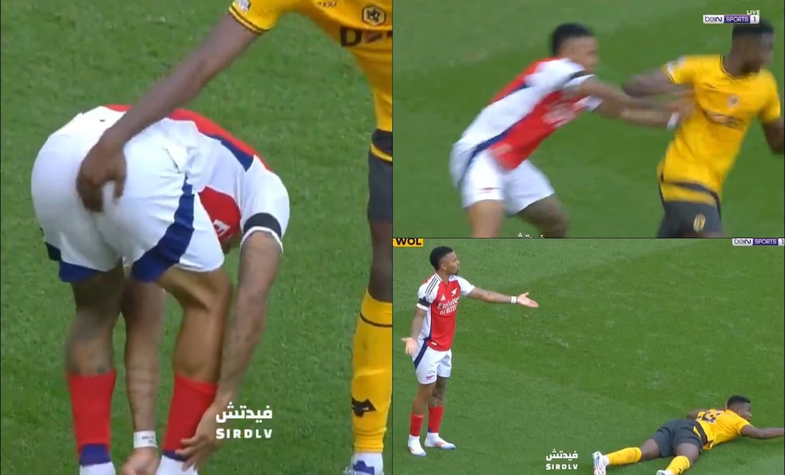 Yerson Mosquera toca una parte íntima de Gabriel Jesús. FOTO: Capturas