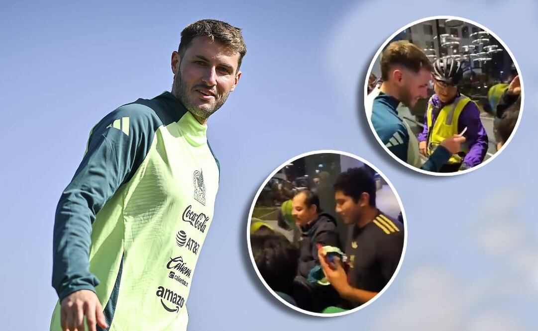 Santiago Giménez se despojó de su sudadera para darle un gran obsequio a un aficionados por su cumpleaños. FOTO: Imago7 / Capturas