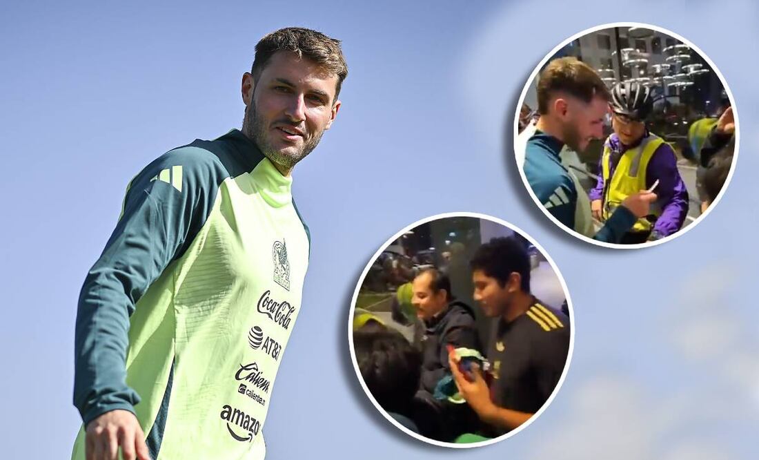 Santiago Giménez se despojó de su sudadera para darle un gran obsequio a un aficionados por su cumpleaños. FOTO: Imago7 / Capturas