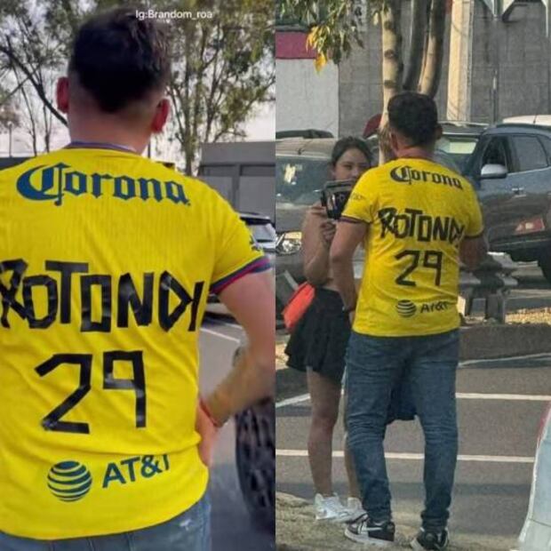 Un aficionado del América presumió su playera con el nombre y número de Rotondi. Foto: Especial