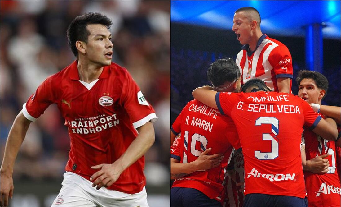 'Chucky' Lozano y un festejo de las Chivas. FOTOS: Especial / Imago7