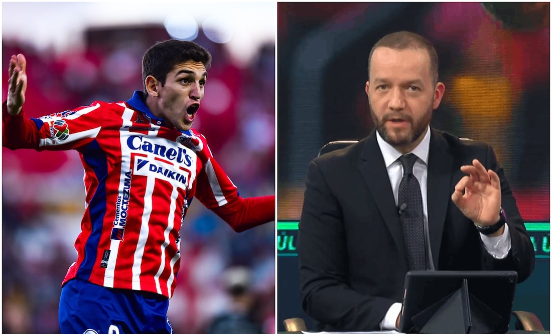 Jugador del Atlético de San Luis y Alex Blanco en La Última Palabra / FOTOS: Imago7 y Captura