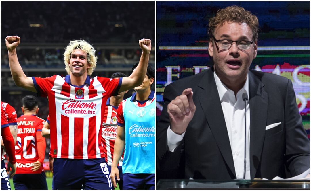 Cade Cowell festejando ante Pumas y David Faitelson / FOTOS: Imago7