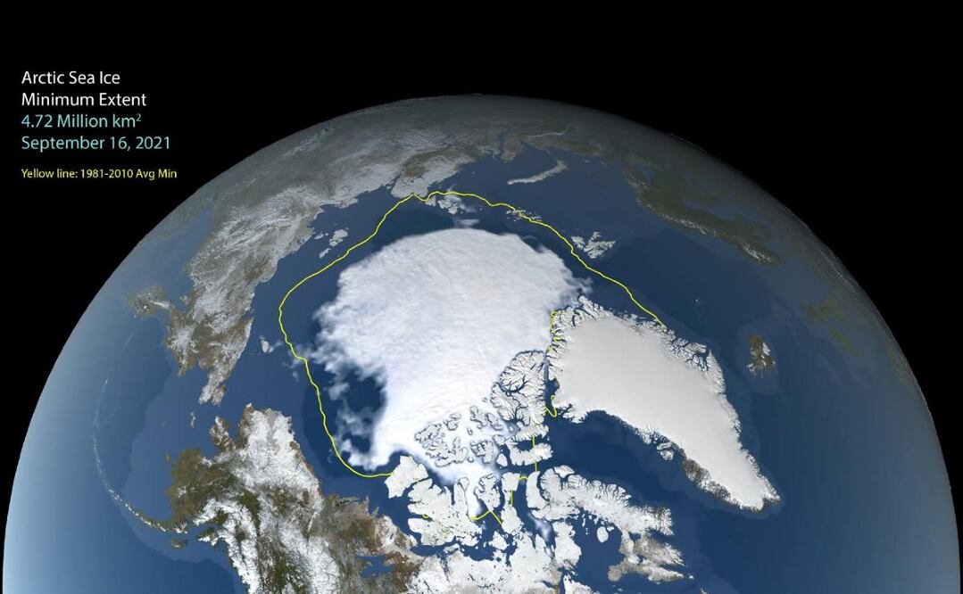 Mínimo de hielo en el Ártico para el verano de 2021. (Imagen de la NASA)