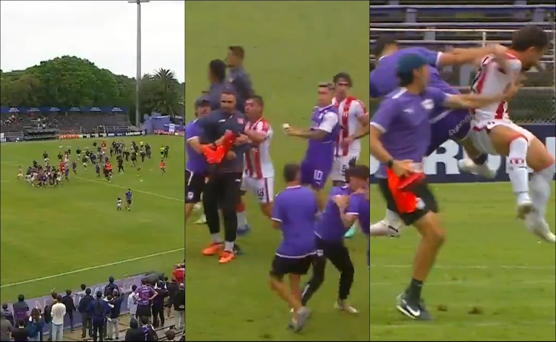 Jugadores del Defensor Sporting y River Plate de Uruguay protagonizaron una batalla campal. FOTOS: Capturas