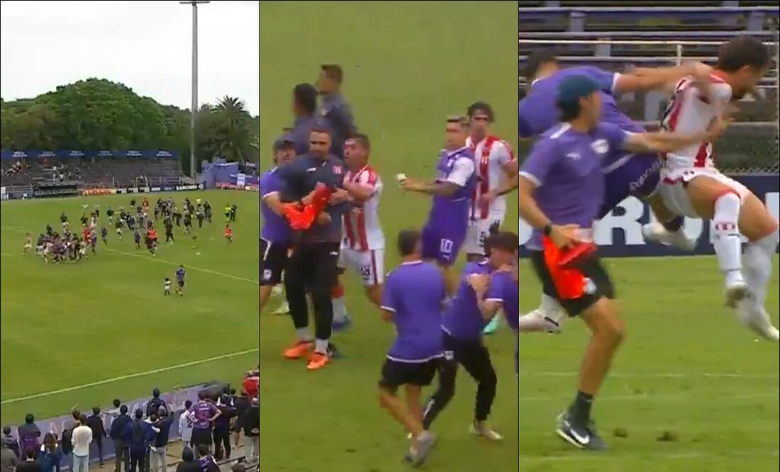 Jugadores del Defensor Sporting y River Plate de Uruguay protagonizaron una batalla campal. FOTOS: Capturas