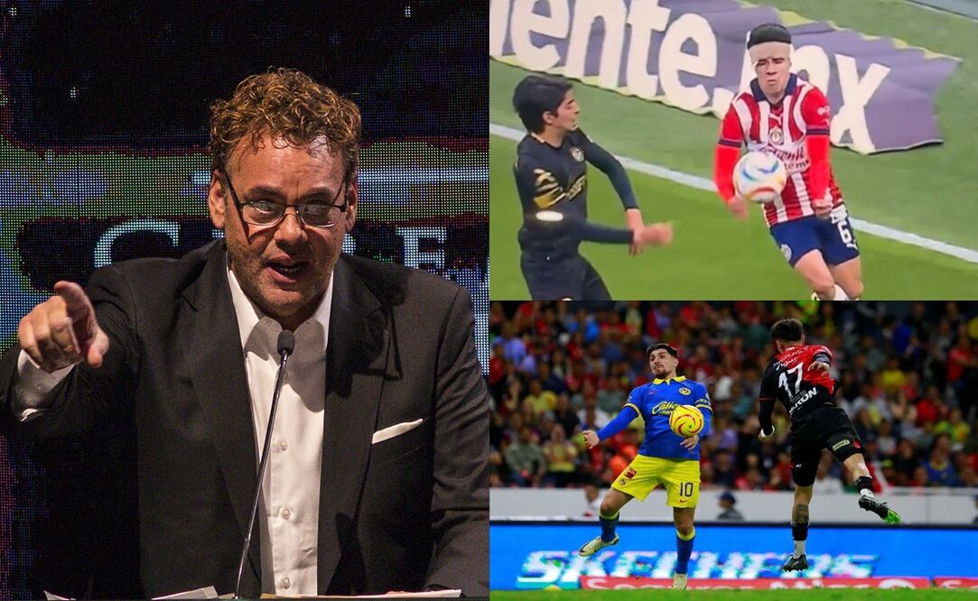David Faitelson enojado y manos de Pavel Pérez y Diego Valdés / FOTOS: Imago7 y Captura