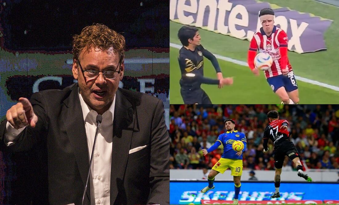 David Faitelson enojado y manos de Pavel Pérez y Diego Valdés / FOTOS: Imago7 y Captura